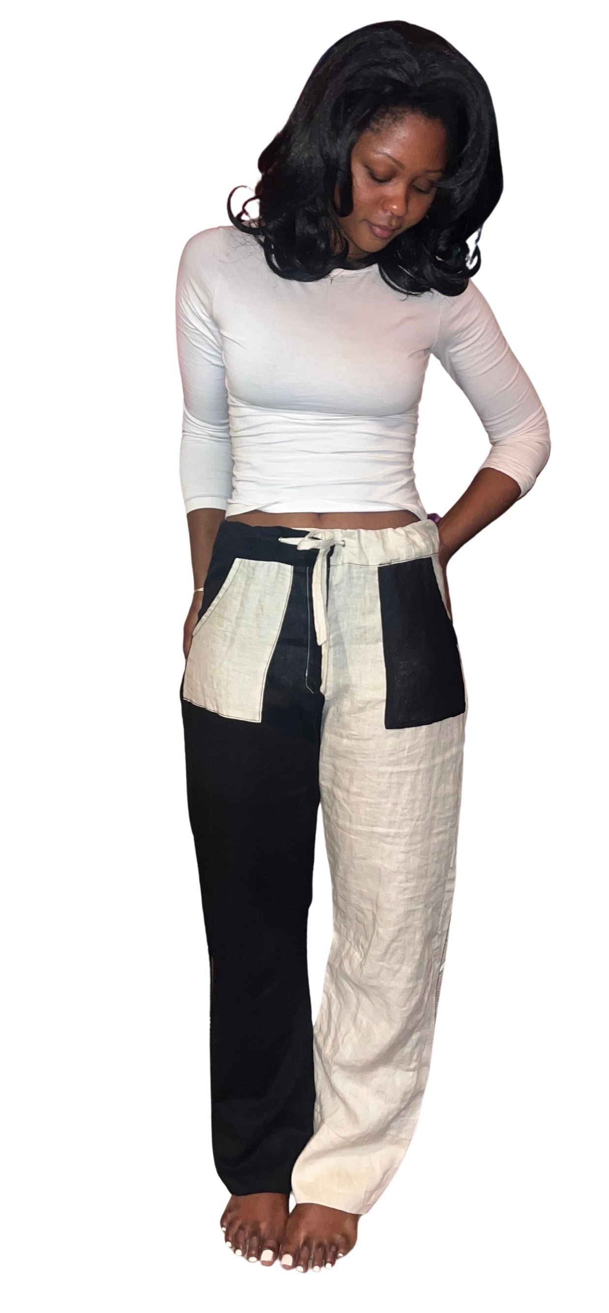 pantalones de lino 100% unitalla color negro con avena