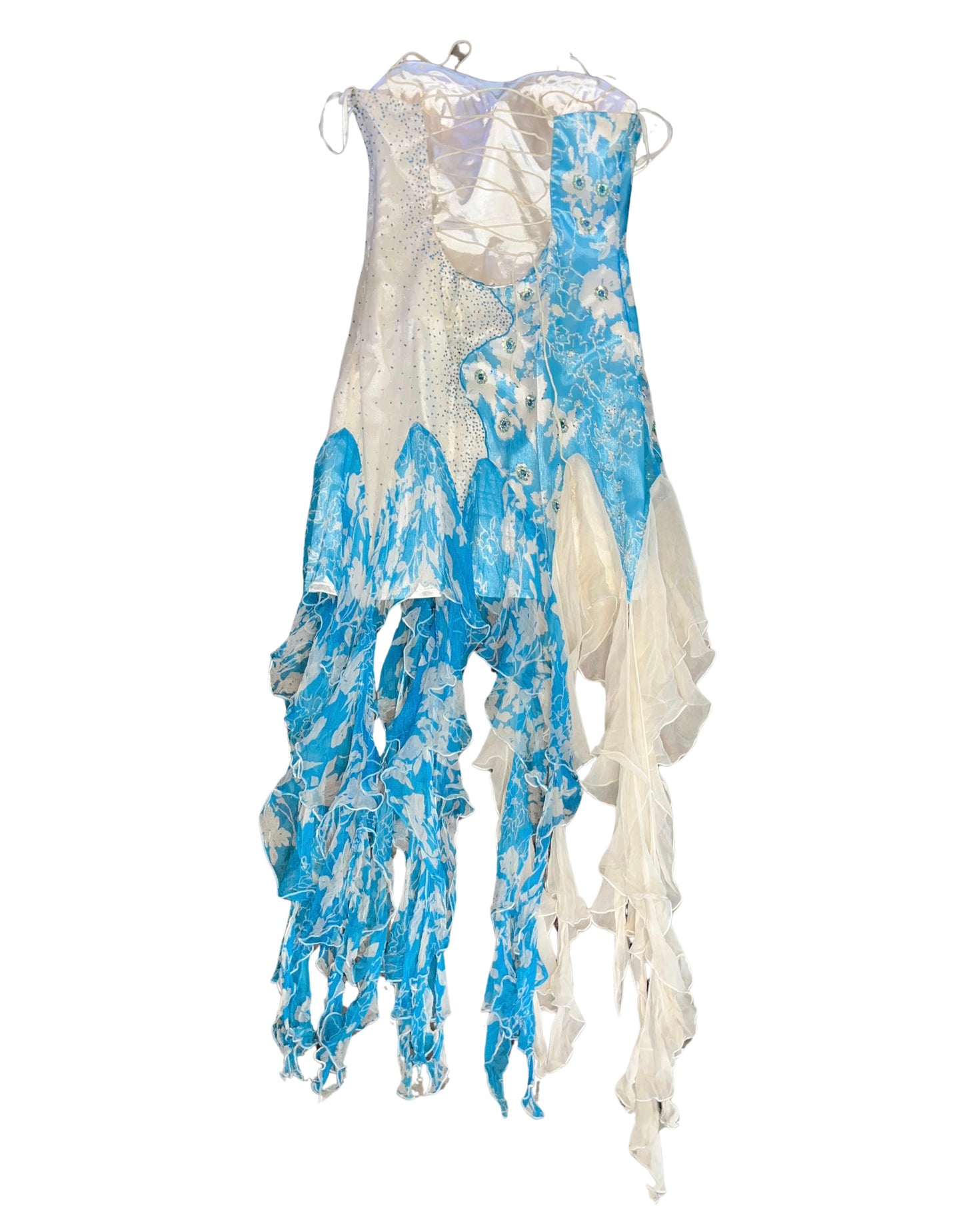 vestido color azul Obsession  con holanes