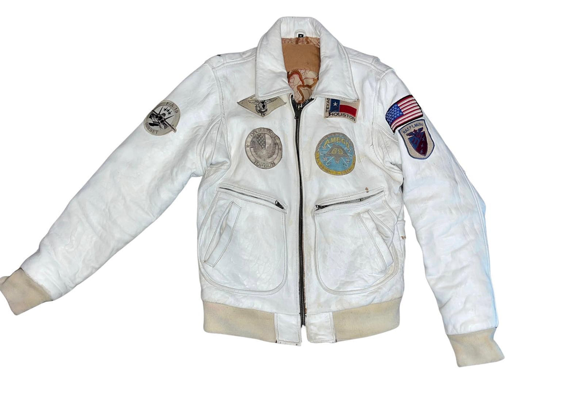 Chamarra COCKPIT USA de piel color blanca aviador talla m