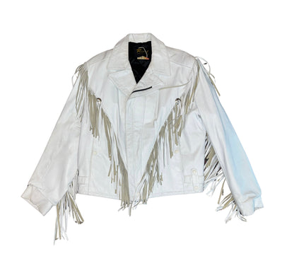 chamarra de piel con flecos color blanca
