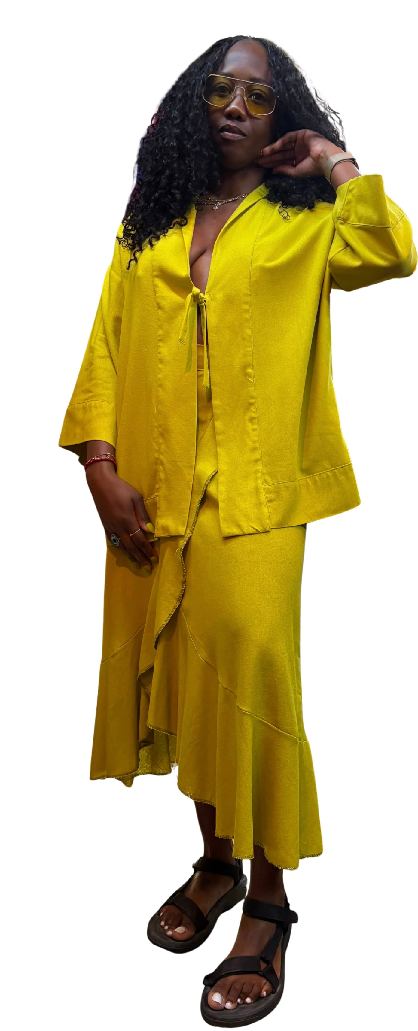 kimono de lino talla única color yellow lime