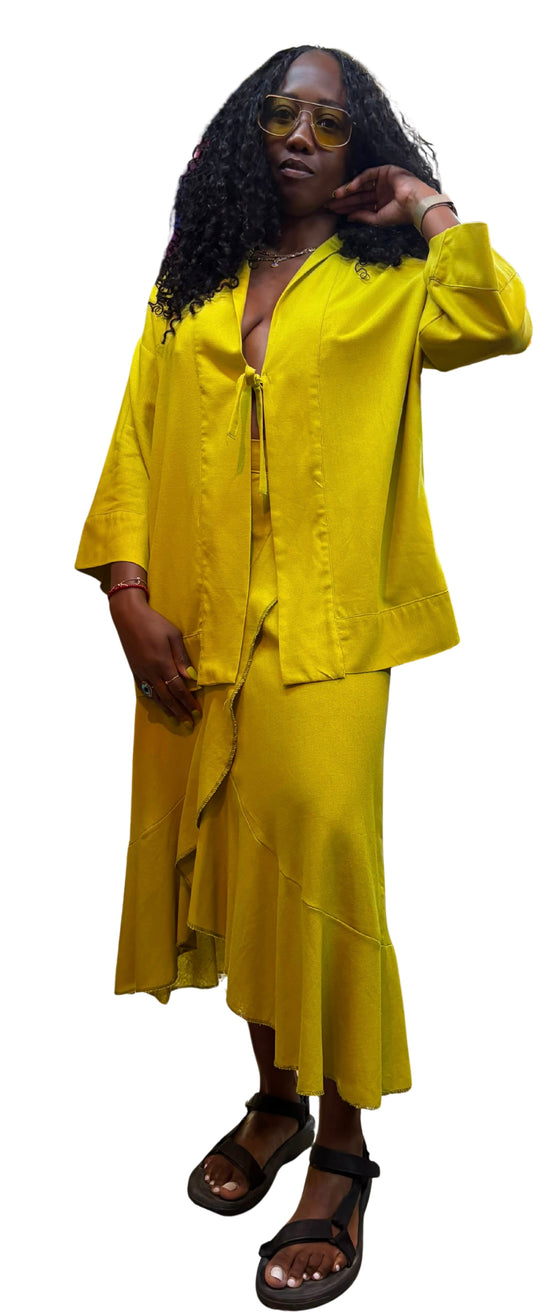 kimono de lino talla única color yellow lime
