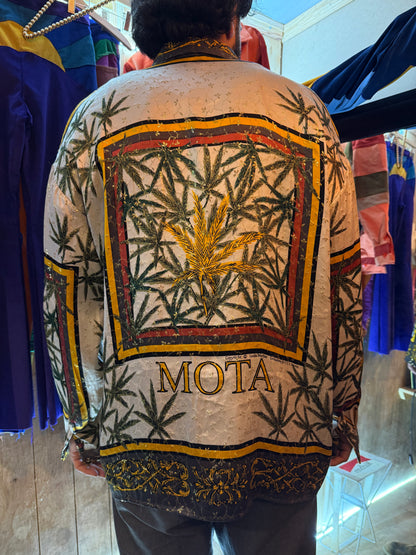 Camisa Vintage Estilo Barroco Cannabis