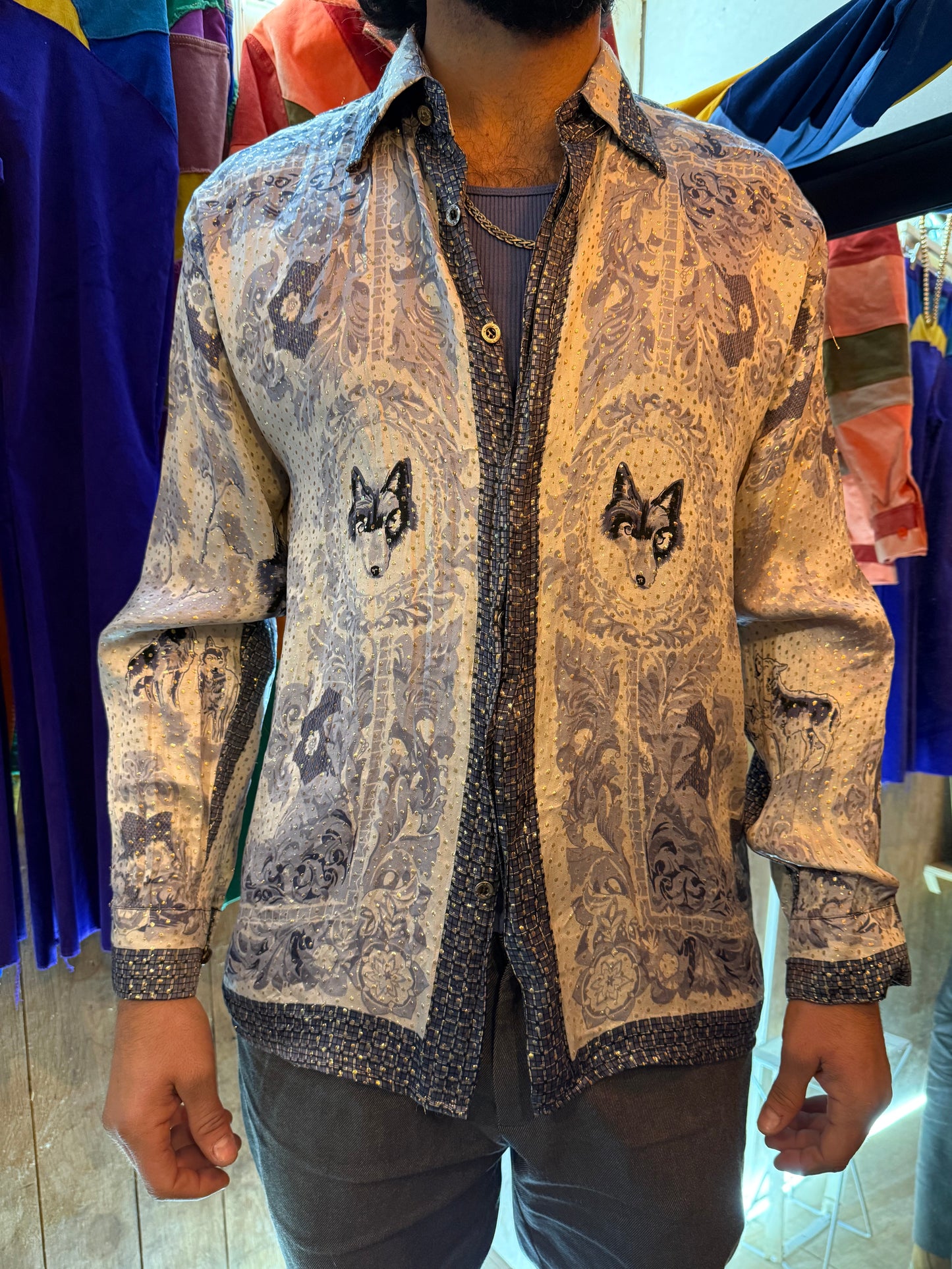Camisa Vintage Estilo Barroco Lobos