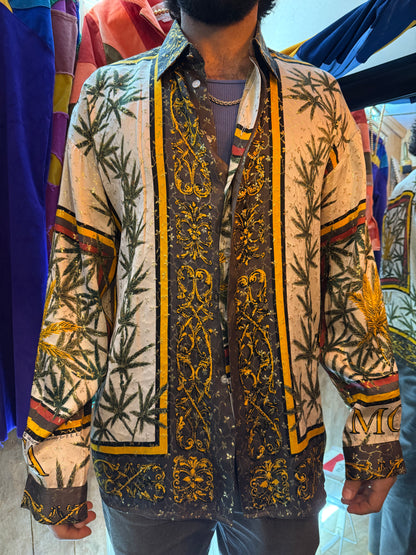 Camisa Vintage Estilo Barroco Cannabis