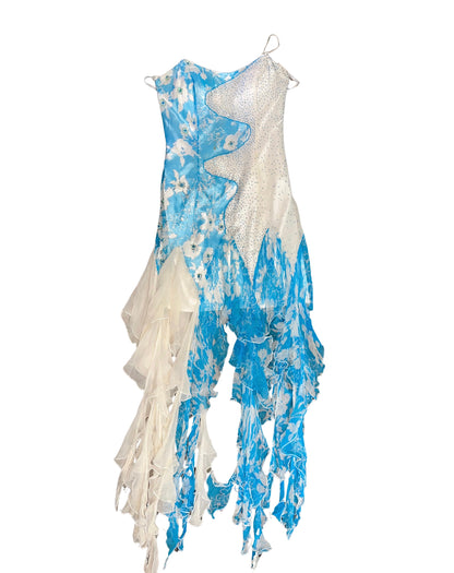 vestido color azul Obsession  con holanes