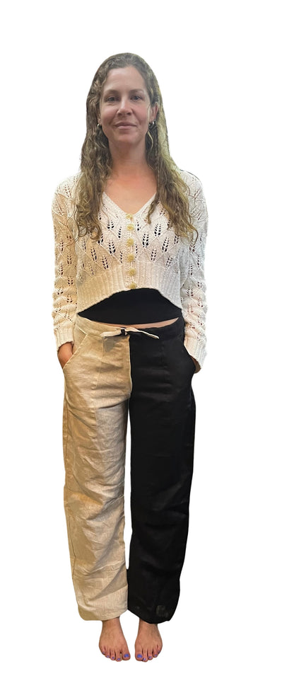 pantalones de lino 100% unitalla color negro con avena